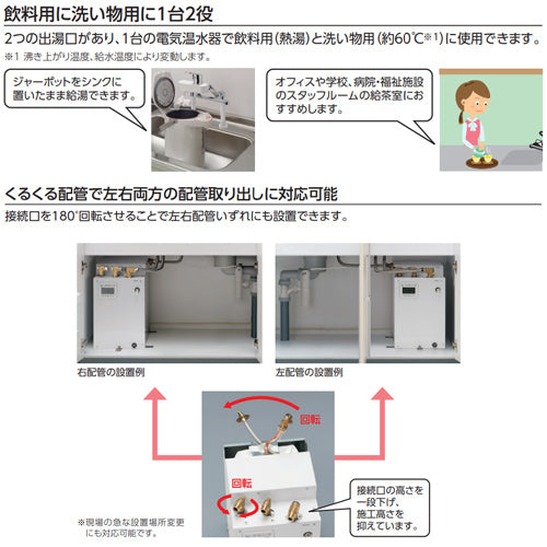 小型電気温水器 湯ぽっと[床置設置][先止式][貯湯式][飲料洗い物用