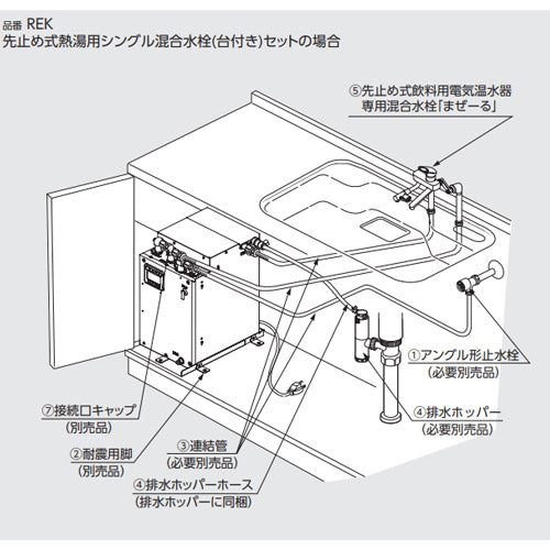 小型電気温水器 湯ぽっと[床置設置][先止式][貯湯式][飲料洗い物用][本体+シングルレバー混合水栓][湯水芯203mm][200V][25L][わきあげ温度:約90度][左右配管兼用]