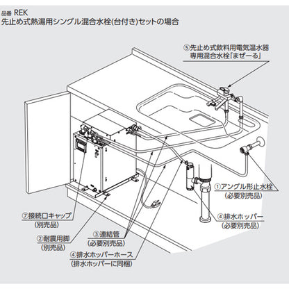 小型電気温水器 湯ぽっと[床置設置][先止式][貯湯式][飲料洗い物用][本体+シングルレバー混合水栓][湯水芯203mm][200V][25L][わきあげ温度:約90度][左右配管兼用]
