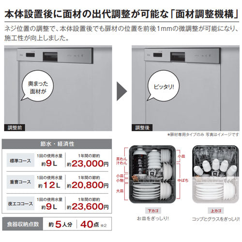 ビルトイン食洗機[取替用][スライドオープン][ドア面材型][浅型][幅45cm][奥行65cm][約5人用][ステンレス]