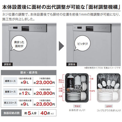 ビルトイン食洗機[取替用][スライドオープン][ドア面材型][浅型][幅45cm][奥行65cm][約5人用][ステンレス]