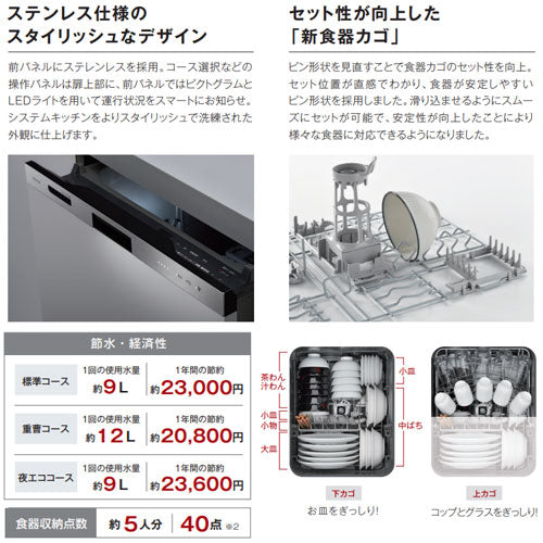 ビルトイン食洗機[取替用][スライドオープン][ドアパネル型][浅型][幅45cm][奥行65cm][約5人用][化粧パネル対応][ステンレス]