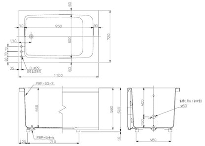 浴槽 ホールインワン専用[据置浴槽][和洋折衷タイプ][1100サイズ][1方全エプロン][壁貫通タイプ][FRP普通タイプ][排水左仕様]