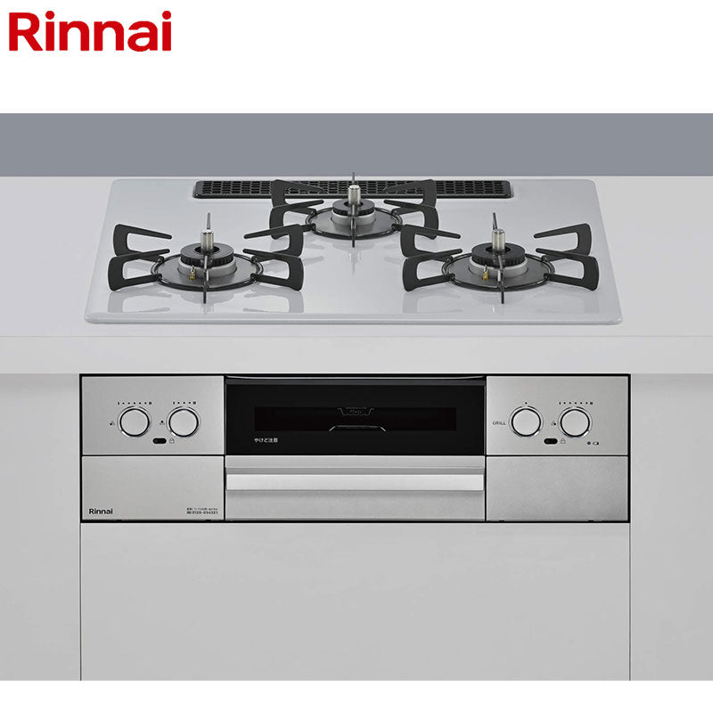 リンナイ ビルトインガスコンロ マイトーン[60cm][乾電池][プレミアムガラスコート:フラットグレー][前面パネル:シルバー][ごとく:ホーロー][ココットプレート付属][焼き網付属][都市ガス]