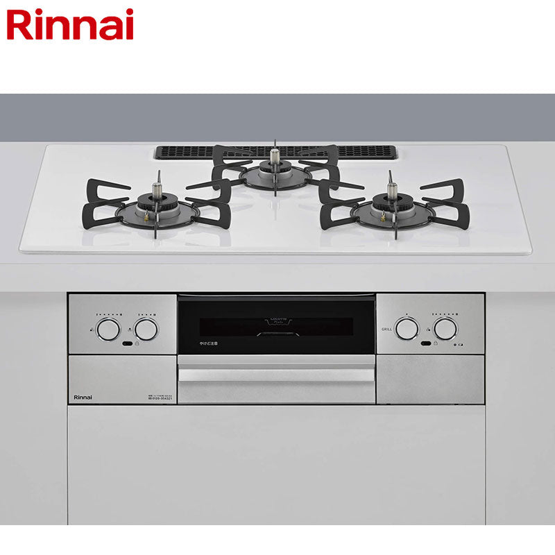 リンナイ ビルトインガスコンロ マイトーン[75cm][乾電池][プレミアムガラスコート:ミストホワイト][前面パネル:シルバー][ごとく:ホーロー][ココットプレート付属][プロパンガス]