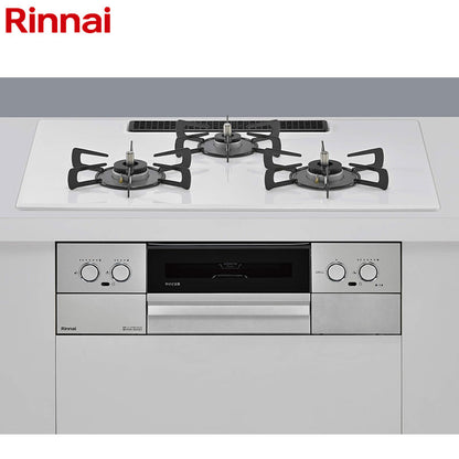 リンナイ ビルトインガスコンロ マイトーン[75cm][乾電池][プレミアムガラスコート:ミストホワイト][前面パネル:シルバー][ごとく:ホーロー][ココットプレート付属][都市ガス]