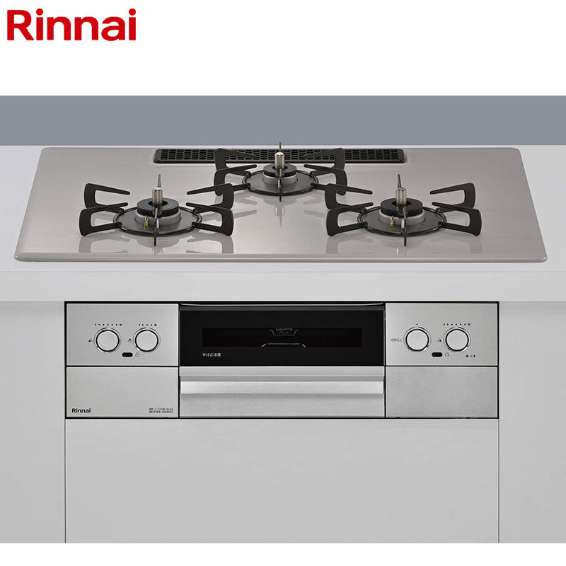 リンナイ ビルトインガスコンロ マイトーン[75cm][乾電池][プレミアムガラスコート:ローズトープ][前面パネル:シルバー][ごとく:ホーロー][ココットプレート付属][都市ガス]