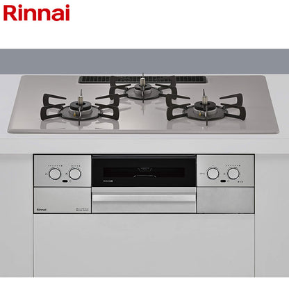 リンナイ ビルトインガスコンロ マイトーン[75cm][乾電池][プレミアムガラスコート:ローズトープ][前面パネル:シルバー][ごとく:ホーロー][ココットプレート付属][都市ガス]