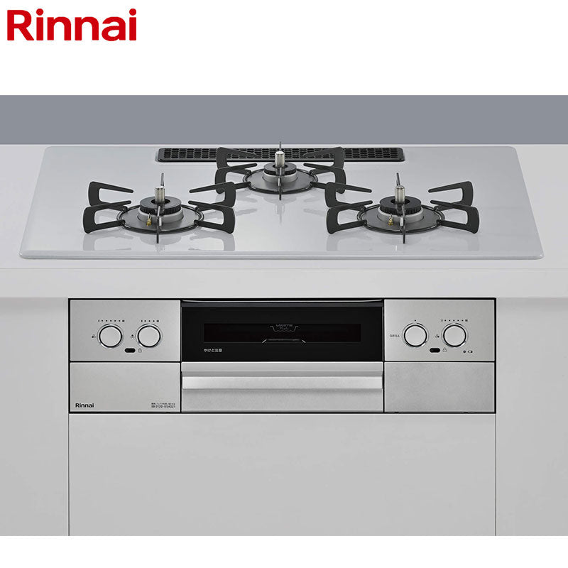 リンナイ ビルトインガスコンロ マイトーン[75cm][乾電池][プレミアムガラスコート:フラットグレー][前面パネル:シルバー][ごとく:ホーロー][ココットプレート付属][焼き網付属][都市ガス]