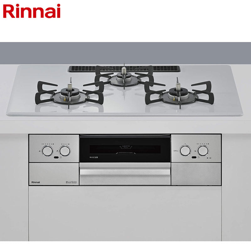 リンナイ ビルトインガスコンロ マイトーン[75cm][乾電池][プレミアムガラスコート:フラットグレー][前面パネル:シルバー][ごとく:ホーロー][ココットプレート付属][都市ガス]