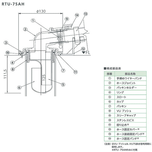 床排水トラップ[レジナロック][ホース固定カバー付][VU75・VP75共用][洗面部材]