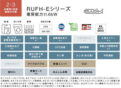 熱源機[エコジョーズ][浴室・台所リモコンセット][床暖房3系統・熱動弁内蔵][2-3][暖房能力11.6kW][屋外壁掛型][前面排気][フルオート][24号][シャイニーシルバー][都市ガス]