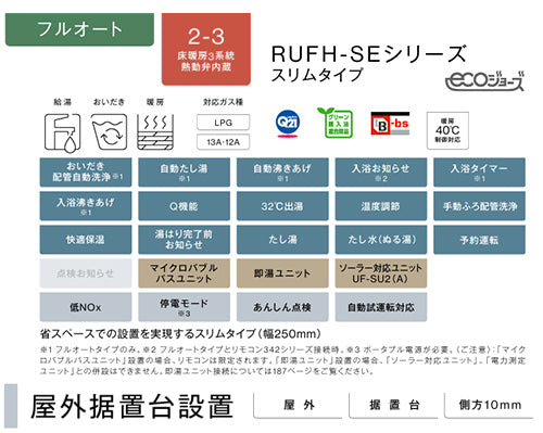 熱源機[エコジョーズ][本体のみ][床暖房3系統・熱動弁内蔵][2-3][暖房能力14.0kW][屋外据置型][フルオート][スリム][24号][シャイニーシルバー][プロパンガス]