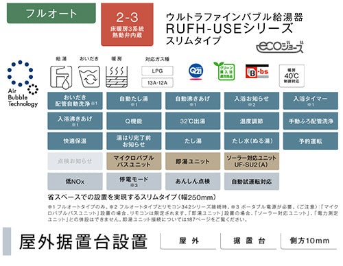 熱源機[エコジョーズ][本体のみ][床暖房3系統・熱動弁内蔵][2-3][ウルトラファインバブル][屋外据置型][フルオート][スリム][24号][シャイニーシルバー][都市ガス]
