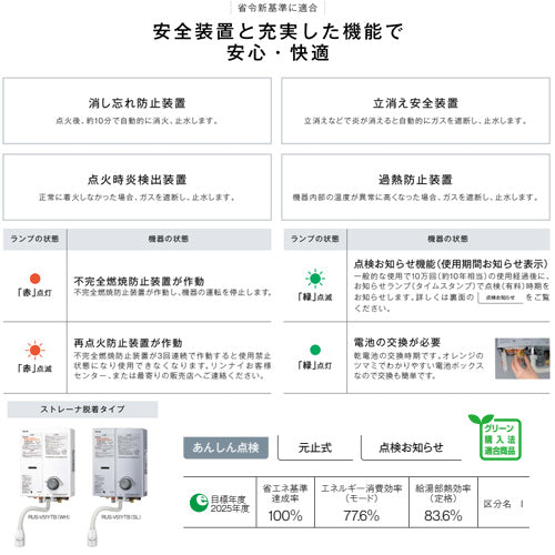 ガス瞬間湯沸かし器[小型湯沸器][元止式][5号][ストレーナ脱着タイプ][台所専用][ホワイト][プロパンガス]