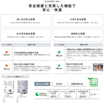 ガス瞬間湯沸かし器[小型湯沸器][元止式][5号][ストレーナ脱着タイプ][台所専用][ホワイト][プロパンガス]