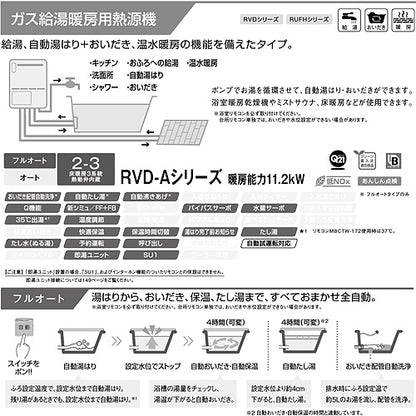 熱源機[浴室・台所リモコンセット][床暖房3系統・熱動弁内蔵][2-3][暖房能力11.2kW][PS扉内設置型][前方排気][延長可能][フルオート][24号][ユーロホワイト][都市ガス]
