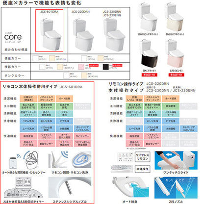 組み合わせトイレセット キュアーズコア[床:排水芯200mm][手洗い有り][洗浄便座付(JCS-601DRA)][リモコン洗浄][タンク式便器][一般地]