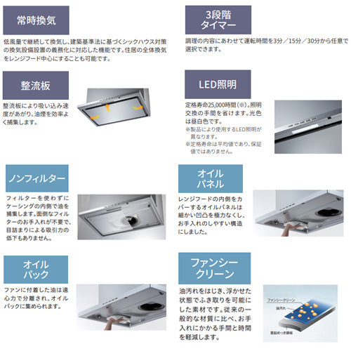 ●レンジフード プレミアムシリーズ[シロッコファン][幅90cm][スリム型][常時換気][コンロ連動][ホワイト]