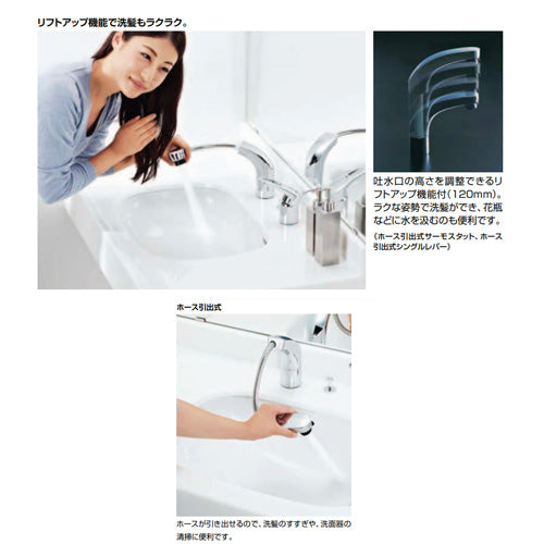 洗面用蛇口[台][ホース引出式シングルレバー洗髪シャワー混合水栓][エコハンドル][リフトアップ機能付][FWP/洗髪タイプ][一般地]