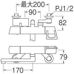浴室用蛇口[壁][浴槽・洗い場兼用][サーモスタット付シャワーバス混合水栓][スパウト170mm][一般地]