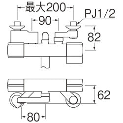 浴室用蛇口[壁][洗い場専用][サーモスタット付シャワーバス混合水栓][スパウト80mm][一般地]