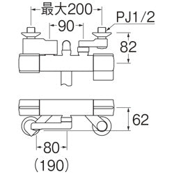 浴室用蛇口[壁][洗い場専用][サーモスタット付シャワーバス混合水栓][スパウト80mm][一般地]
