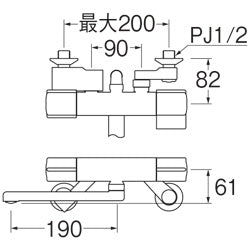浴室用蛇口[壁][浴槽・洗い場兼用][サーモスタット付シャワーバス混合水栓][スパウト190mm][寒冷地]