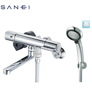 SANEI 浴室用蛇口[壁][浴槽・洗い場兼用][サーモスタット付シャワーバス混合水栓][手元スイッチ][シャワーヘッド(レイニー)][スパウト170mm][寒冷地]