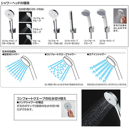 浴室用蛇口 GGシリーズ[壁][浴槽・洗い場兼用][サーモスタット付シャワーバス混合水栓][コンフォートウエーブ3モードシャワー(めっき)][スパウト170mm][寒冷地]