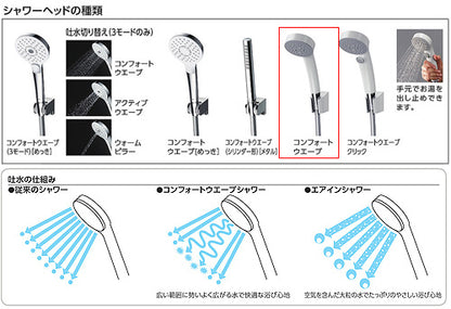 浴室用蛇口 GGシリーズ[壁][浴槽・洗い場兼用][サーモスタット付シャワーバス混合水栓][コンフォートウエーブシャワー(樹脂)][スパウト220mm][一般地]