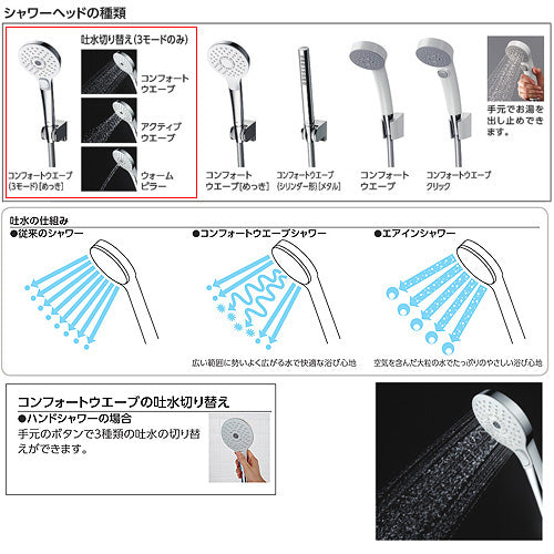 浴室用蛇口 GGシリーズ[壁][洗い場専用][サーモスタット付シャワーバス混合水栓][コンフォートウエーブ3モードめっき][一般地]