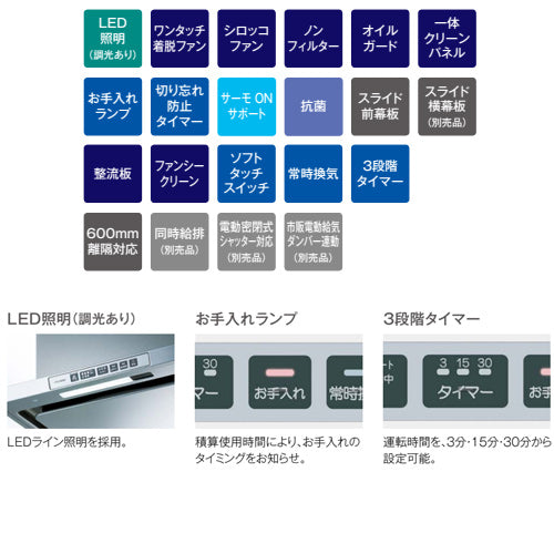 レンジフード TLRシリーズ[シロッコファン][幅75cm][スリム型][前幕板付属][シルバーメタリック]