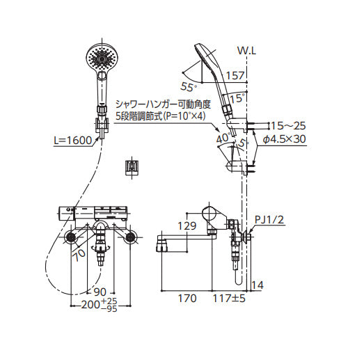 浴室用蛇口[壁][洗い場専用][サーモスタット付シャワーバス混合水栓][タッチスイッチ水栓][コンフォートウエーブ3モードミスト(めっき)][スパウト170mm][寒冷地]