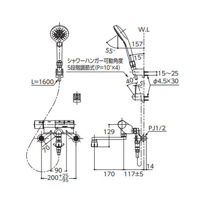 浴室用蛇口[壁][洗い場専用][サーモスタット付シャワーバス混合水栓][タッチスイッチ水栓][コンフォートウエーブ3モードミスト(めっき)][スパウト170mm][寒冷地]