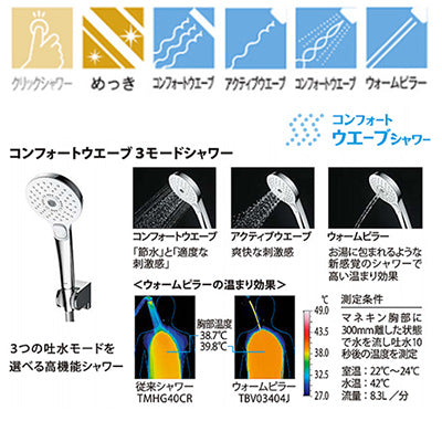 浴室用蛇口 ニューウエーブシリーズ[壁][洗い場専用][サーモスタット付シャワーバス混合水栓][コンフォートウエーブ3モードシャワー(めっき)][スパウト57mm][ストレート脚][湯水芯90mm][寒冷地]