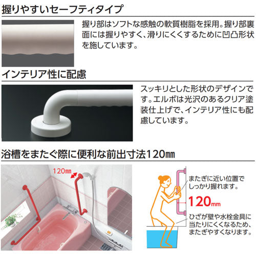 手すり インテリアバー[壁固定][I型][浴室用][長さ:600ｍｍ][φ32][前出:120mm][セーフティタイプ]