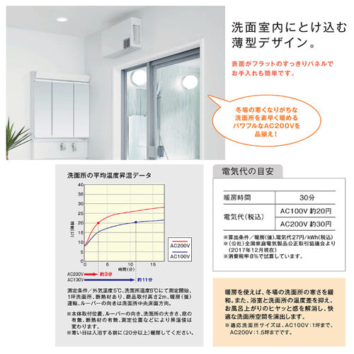 洗面所暖房機[TYR1000シリーズ][戸建・集合住宅向け][洗面所用][AC200V