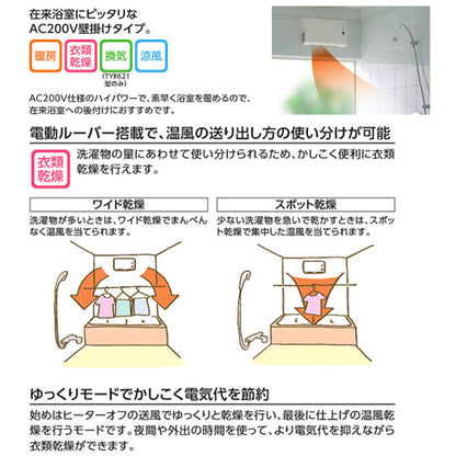 浴室換気暖房乾燥機[三乾王][TYR600シリーズ][1室暖房タイプ][200V][壁掛けタイプ][室外機・防水リモコン付][戸建住宅用]