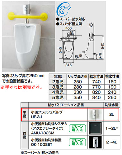 幼児用小便器セット[壁掛][壁排水][フラッシュバルブ][アクアセラミック]