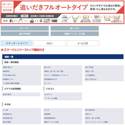 【10年保証付】【工事費込】電気温水器[インターホンリモコン付属][フルオート][460L][角型][屋内外兼用][エマージェンシーストップ機能付][スマイル10]