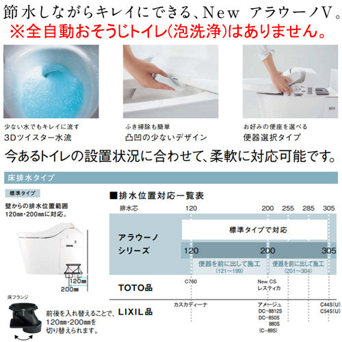 タンクレストイレ NewアラウーノV[専用トワレSN5][床:排水芯120/200mm][手洗い有り][タンクレス便器][寒冷地]