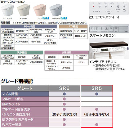タンクレストイレ サティスSタイプ[SR5][床:排水芯120/200～580mm][ブースター付][ECO5][タンクレス便器][一般地][寒冷地(水抜方式)][寒冷地(流動方式)]
