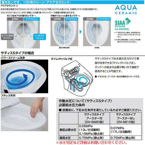タンクレストイレ サティスSタイプ[SM6][壁:排水芯148/155mm][ブースター付][ECO6][タンクレス便器][一般地][寒冷地(水抜方式)][寒冷地(流動方式)]