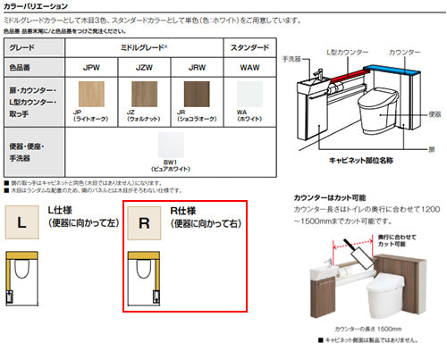 システムトイレ Jフィット[H1][L型][床:排水芯120/200～550mm][間口851～900mm][右仕様][手洗い有り][収納付便器][アクアセラミック][寒冷地(ヒーター付便器・水抜方式)]