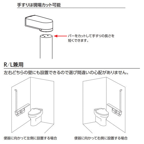 木製手すり[壁固定][I型][棚別体タイプ][二連紙巻器付][芯あり対応][R/L兼用]