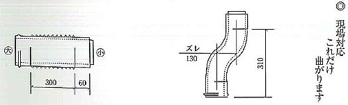 フレキ自在筒[FF・給排気二重管][小][φ110×φ75][リベット固定方式][排気部材]