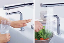 タッチレス水ほうき水栓LF：浄水への切り替えも簡単