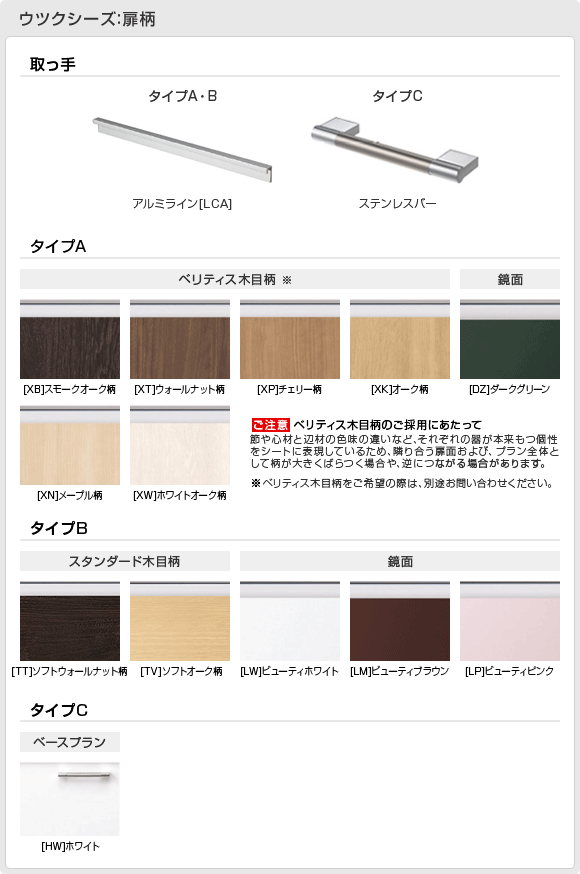 ウツクシーズ:グレードと扉柄