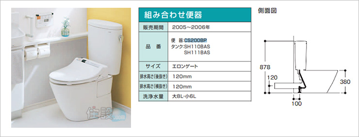TOTOトイレ：壁排水 CS200BP/SH110BAS/SH111BAS